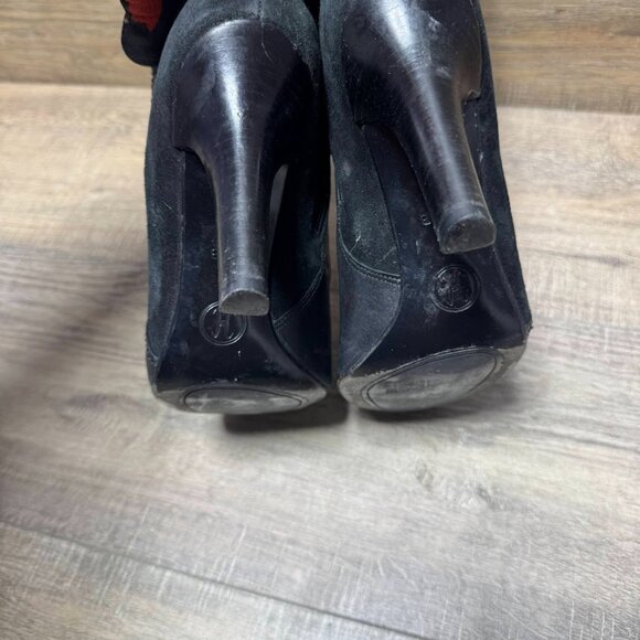 Cole Haan Black Leather/Suede Calf Length Heeled Boots Women's Size 7.5 - Picture 4 of 7